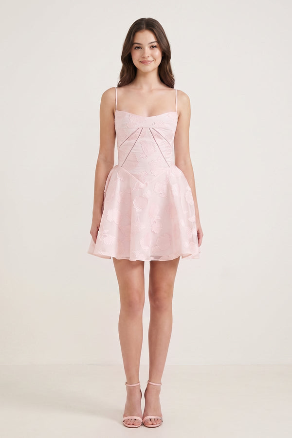 Pink Spaghetti Straps Chiffon Jacquard A-Line Homecoming Dress (3) | KISSPROM