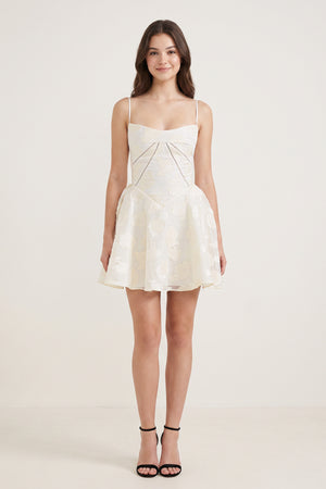 Ivory Spaghetti Straps Chiffon Jacquard A-Line Homecoming Dress (3) | KISSPROM
