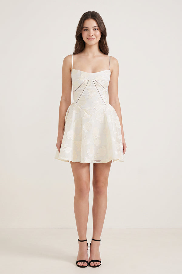 Ivory Spaghetti Straps Chiffon Jacquard A-Line Homecoming Dress (3) | KISSPROM