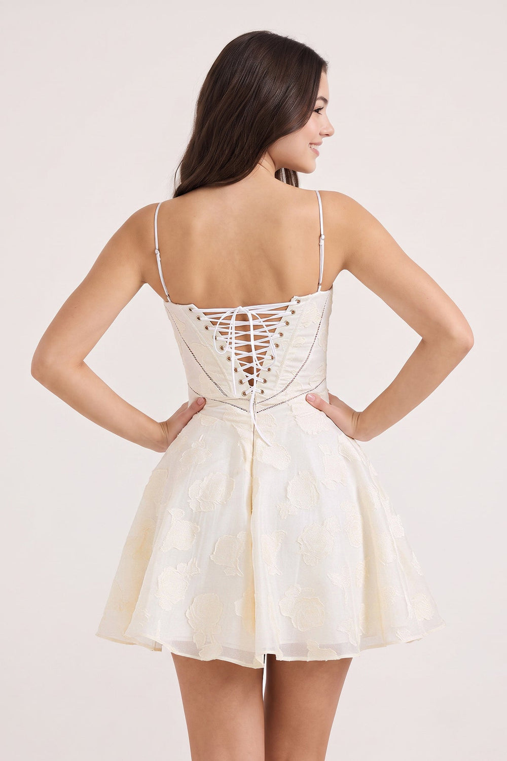 Ivory Spaghetti Straps Chiffon Jacquard A-Line Homecoming Dress | KISSPROM