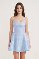 Sky Blue Spaghetti Straps Chiffon Jacquard A-Line Homecoming Dress | KISSPROM
