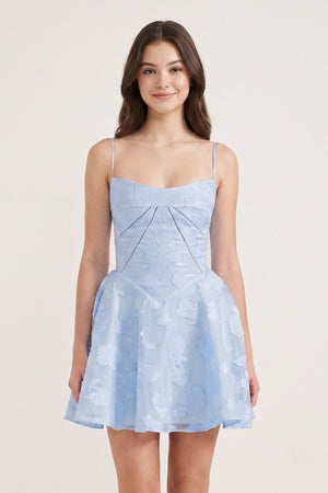 Sky Blue Spaghetti Straps Chiffon Jacquard A-Line Homecoming Dress | KISSPROM
