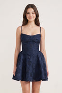 Navy Blue Spaghetti Straps Chiffon Jacquard A-Line Homecoming Dress | KISSPROM