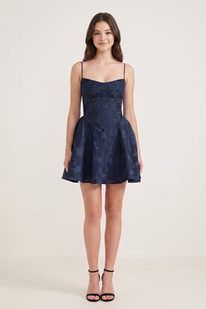 Navy Blue Spaghetti Straps Chiffon Jacquard A-Line Homecoming Dress (3) | KISSPROM