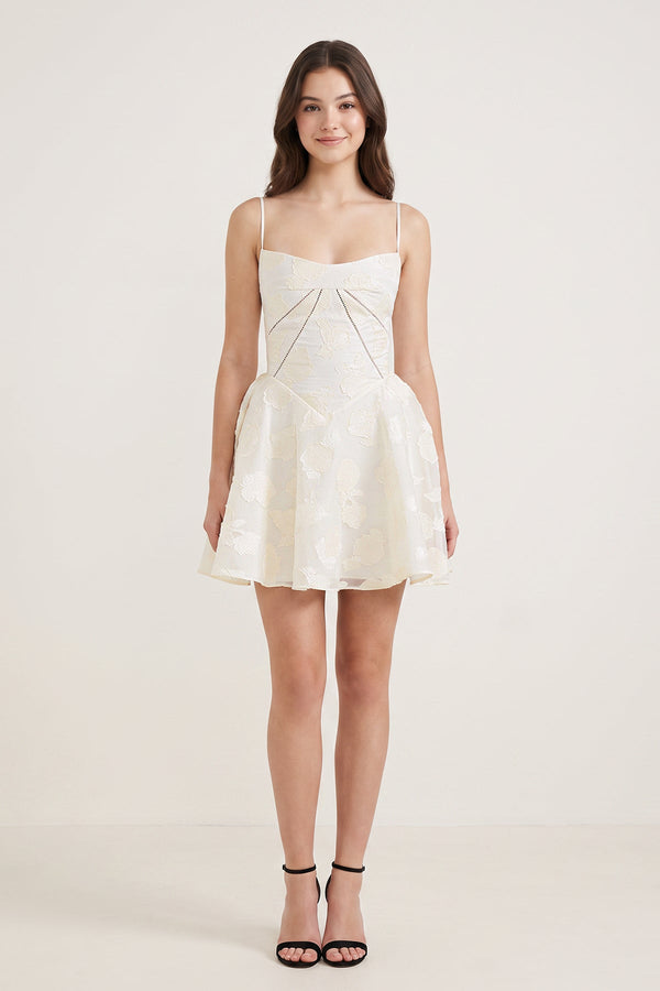 Ivory Spaghetti Straps Chiffon Jacquard A-Line Homecoming Dress (3) | KISSPROM