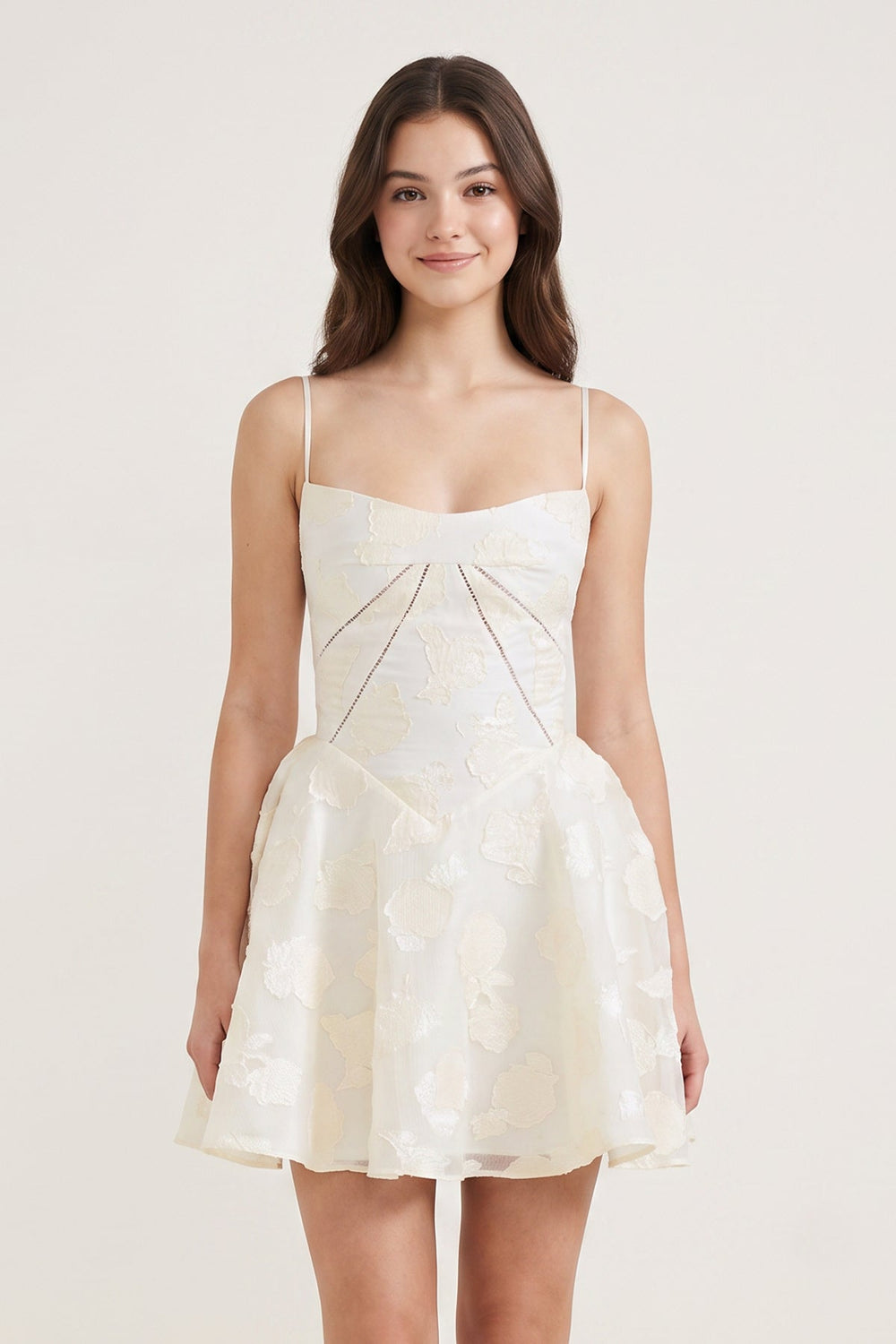 Ivory Spaghetti Straps Chiffon Jacquard A-Line Homecoming Dress | KISSPROM