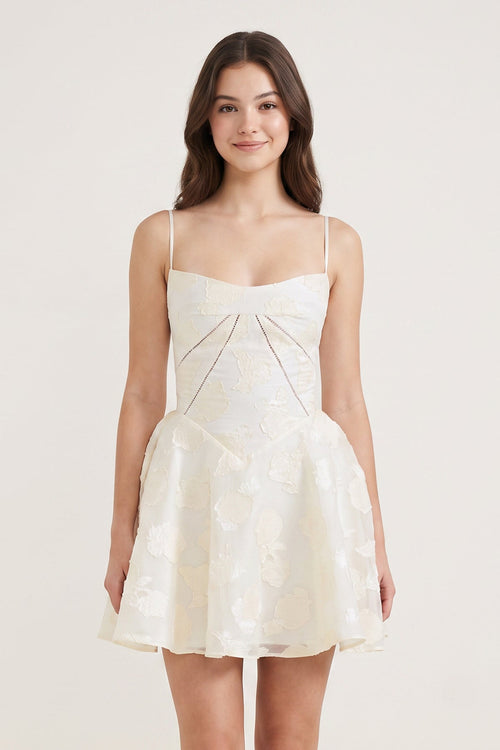 Ivory Spaghetti Straps Chiffon Jacquard A-Line Homecoming Dress | KISSPROM