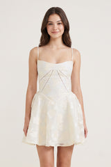 Ivory Spaghetti Straps Chiffon Jacquard A-Line Homecoming Dress | KISSPROM