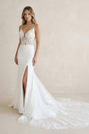 Devonsol | Ivory Spaghetti Straps High Slit Mermaid Wedding Dress with Appliques – Wedding Dresses by KissProm | Available at KissProm