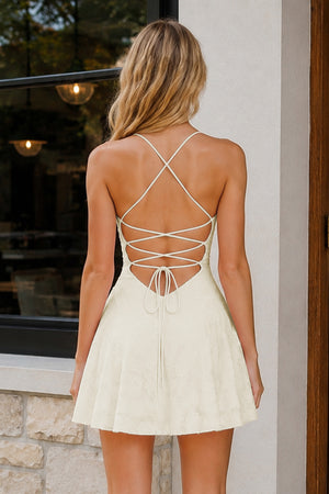 Ivory Spaghetti Straps Jacquard Chiffon A-Line Homecoming Dress (2) | KISSPROM