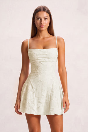 Ivory Spaghetti Straps Jacquard Chiffon A-Line Homecoming Dress (3) | KISSPROM