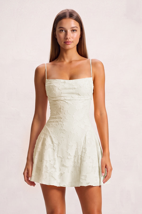 Ivory Spaghetti Straps Jacquard Chiffon A-Line Homecoming Dress (3) | KISSPROM