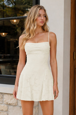 Ivory Spaghetti Straps Jacquard Chiffon A-Line Homecoming Dress | KISSPROM