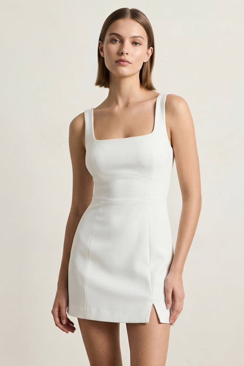 KissProm Ivory Square Neck Sheath Graduation Dress, Ivory / 00