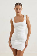 Ivory Square Neck Sheath Ruched Graduation Dress - KissProm