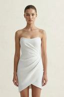 Ivory Strapless Satin Sheath Ruched Graduation Dress - KissProm