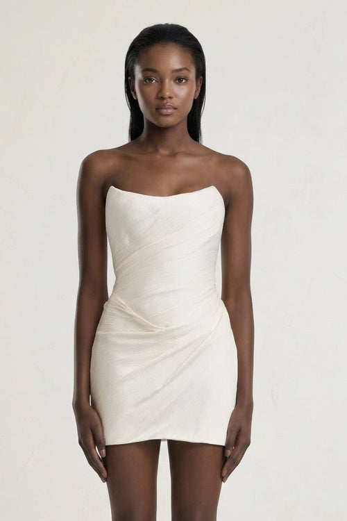 Ivory Strapless Sheath Chiffon Ruched Graduation Dress - KissProm