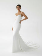 Ivory Sweetheart Backless Mermaid Long Wedding Dress with Attached Train - KissProm