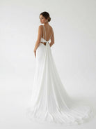 Ivory Sweetheart Backless Mermaid Long Wedding Dress with Attached Train - KissProm