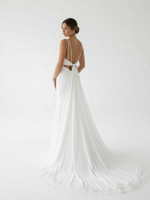 Ivory Sweetheart Backless Mermaid Long Wedding Dress with Attached Train - KissProm