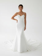Ivory Sweetheart Backless Mermaid Long Wedding Dress with Attached Train - KissProm