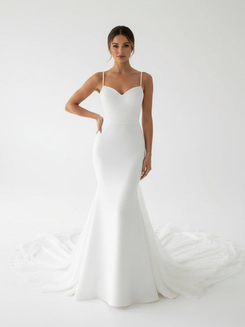 Ivory Sweetheart Backless Mermaid Long Wedding Dress with Attached Train - KissProm