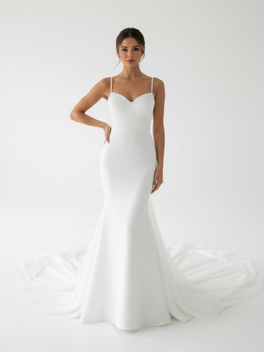 Ivory Sweetheart Backless Mermaid Long Wedding Dress with Attached Train - KissProm