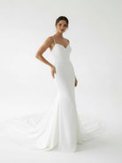 Ivory Sweetheart Backless Mermaid Long Wedding Dress with Attached Train - KissProm