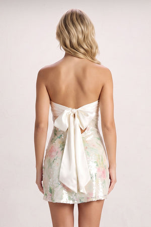 Ivory Sweetheart Floral Sheath Satin Homecoming Dress with Back Bow (4) | KISSPROM