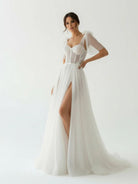 Luna | Ivory Straps A Line With Sequins Sleeveless Wedding Dresses - KissProm