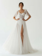 Luna | Ivory Straps A Line With Sequins Sleeveless Wedding Dresses - KissProm