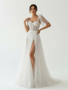 Luna | Ivory Straps A Line With Sequins Sleeveless Wedding Dresses - KissProm