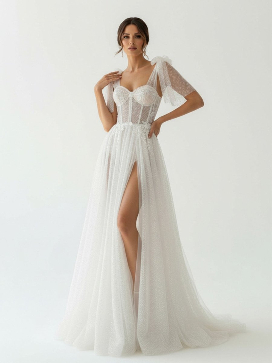 Luna | Ivory Straps A Line With Sequins Sleeveless Wedding Dresses - KissProm