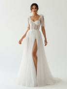 Luna | Ivory Straps A Line With Sequins Sleeveless Wedding Dresses - KissProm