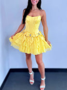 Izara | Yellow - A Line Scoop Neck Ruffles Corset Homecoming Dresses with Bows
