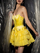 Izara | Yellow - A Line Scoop Neck Ruffles Corset Homecoming Dresses with Bows