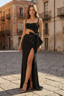 Gorgeous Mermaid Scoop Neck Black Sequins Prom Dresses with Slit - KissProm