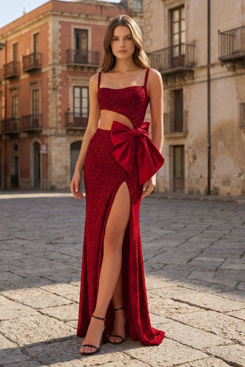 knee length dresses for ladies Ava Presley 47206 Long Formal Fitted Mermaid Print Prom Dress – The Dress  Outlet main image 1