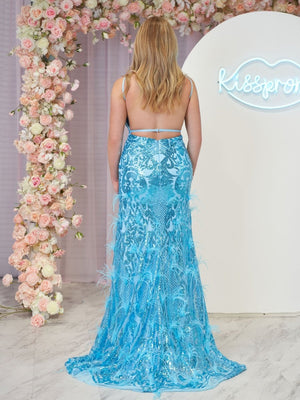Jade Sequin Lace Spaghetti Straps Mermaid Prom Dresses with Slit - KissProm