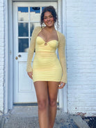 Jael | Yellow - Sweetheart Long Sleeves Bodycon Homecoming Dresses With Pearls