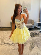 Jaelith | Yellow - A Line Sweetheart Chiffon Ruffles Corset Homecoming Dresses with Beads