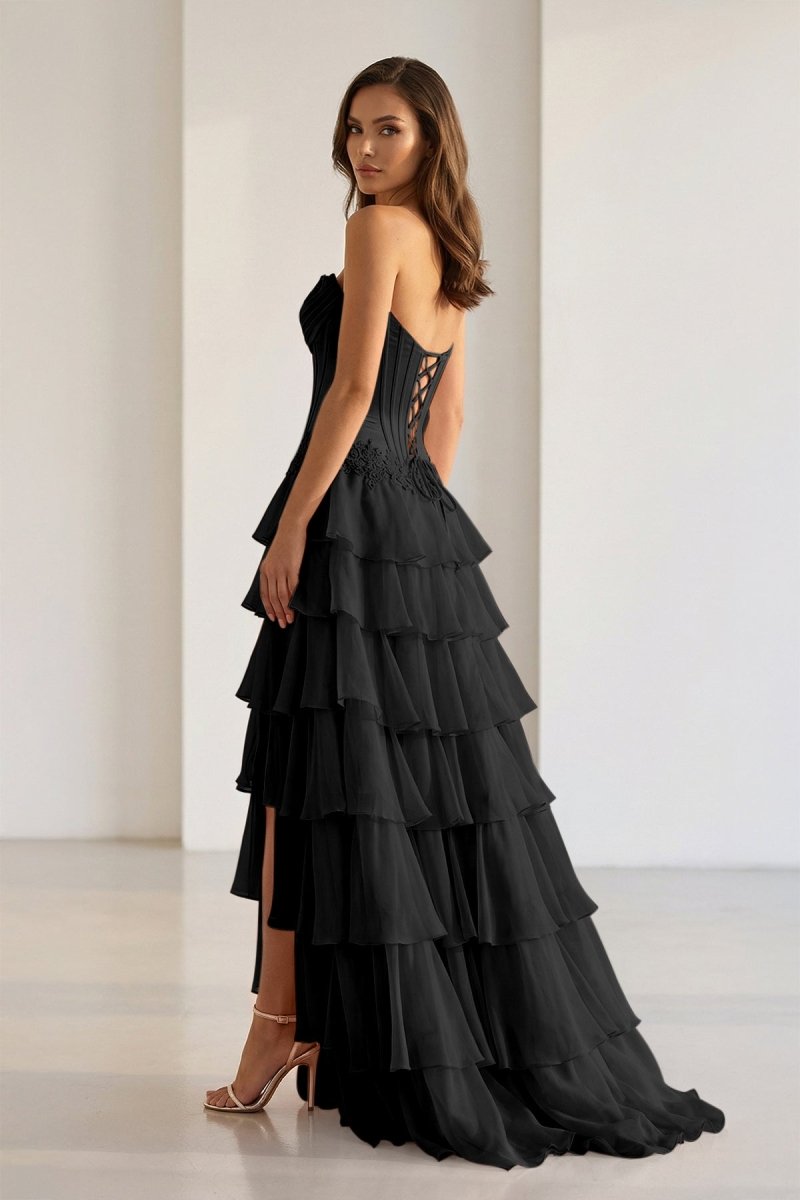 Jaleira | Pink - Sweetheart Chiffon Ruffled A Line Formal Prom Dresses With Appliques - KissProm
