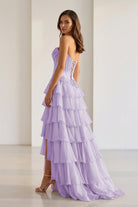 Jaleira | Pink - Sweetheart Chiffon Ruffled A Line Formal Prom Dresses With Appliques - KissProm
