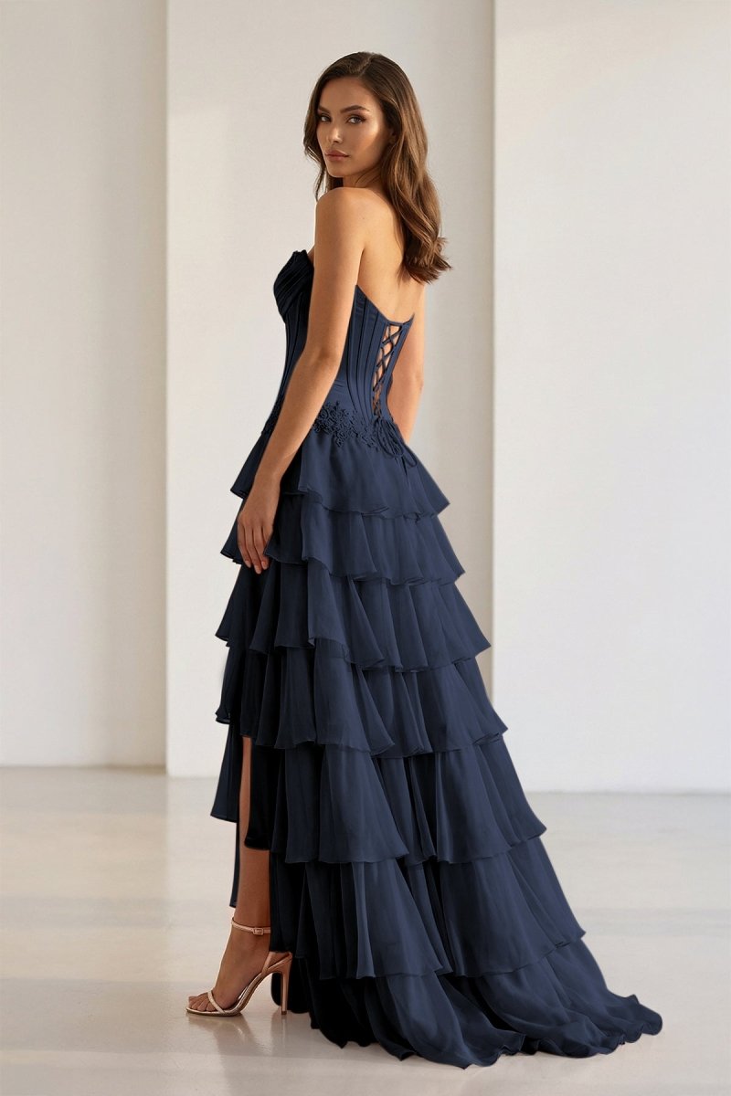 Jaleira | Pink - Sweetheart Chiffon Ruffled A Line Formal Prom Dresses With Appliques - KissProm