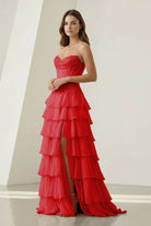 Jaleira | Pink - Sweetheart Chiffon Ruffled A Line Formal Prom Dresses With Appliques - KissProm