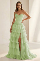 Jaleira | Pink - Sweetheart Chiffon Ruffled A Line Formal Prom Dresses With Appliques - KissProm