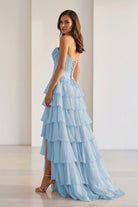 Jaleira | Pink - Sweetheart Chiffon Ruffled A Line Formal Prom Dresses With Appliques - KissProm