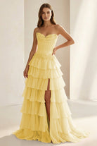 Jaleira | Pink - Sweetheart Chiffon Ruffled A Line Formal Prom Dresses With Appliques - KissProm