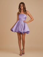 Jani | Lilac - A Line Strapless Satin Bubble Hem Short Homecoming Dresses