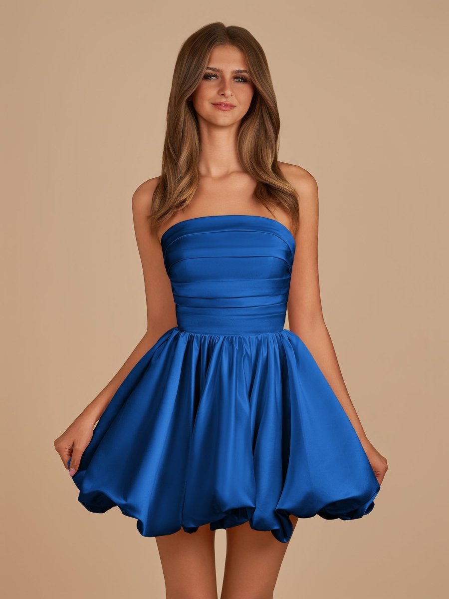 Jani | Royal Blue - A Line Strapless Satin Bubble Hem Short Homecoming Dresses - KissProm